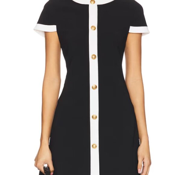 NWT Alice & Olivia Coley Button Mini Shift Dress Black/White Women Size 0 - Picture 14 of 15